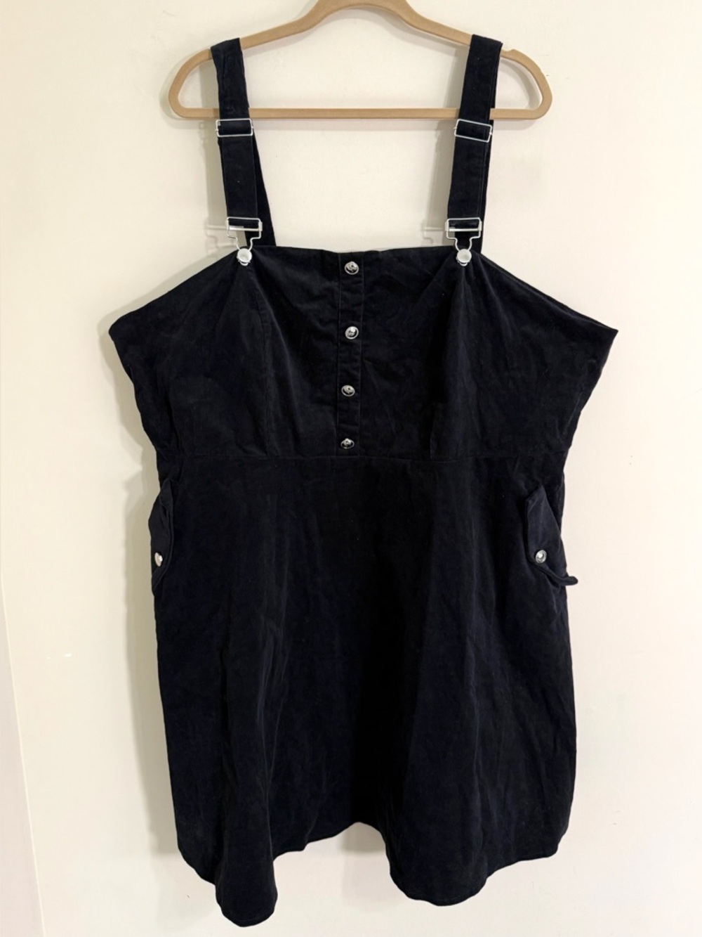 AGNES ORINDA Womens Black Corduroy Overall Dress 4X Y2K Grunge Minimalist Goth